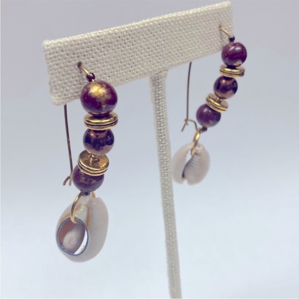 Handcrafted Beaded Gold and Purple Earrings